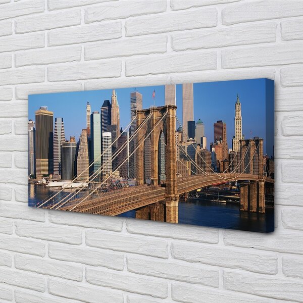 Quadro su tela Bridge di Skyscrapers River 100x50 cm