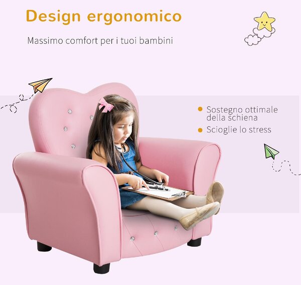 DecHome Poltroncina per Bambini Imbottita Poltrona per cameretta con Rivestimento in PVC e Struttura in Legno 59x41.5x49cm Rosa