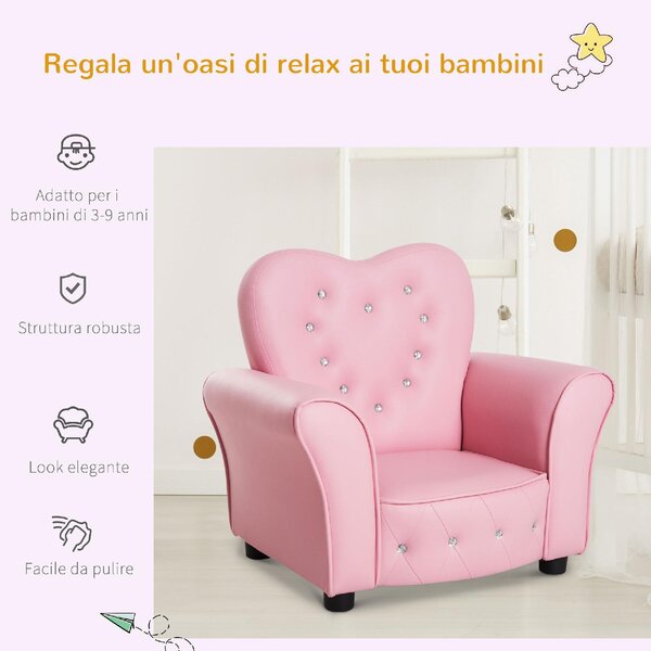 DecHome Poltroncina per Bambini Imbottita Poltrona per cameretta con Rivestimento in PVC e Struttura in Legno 59x41.5x49cm Rosa