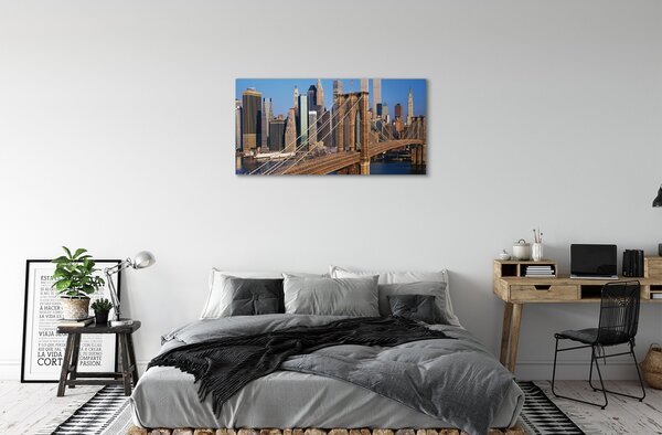 Quadro su tela Bridge di Skyscrapers River 100x50 cm