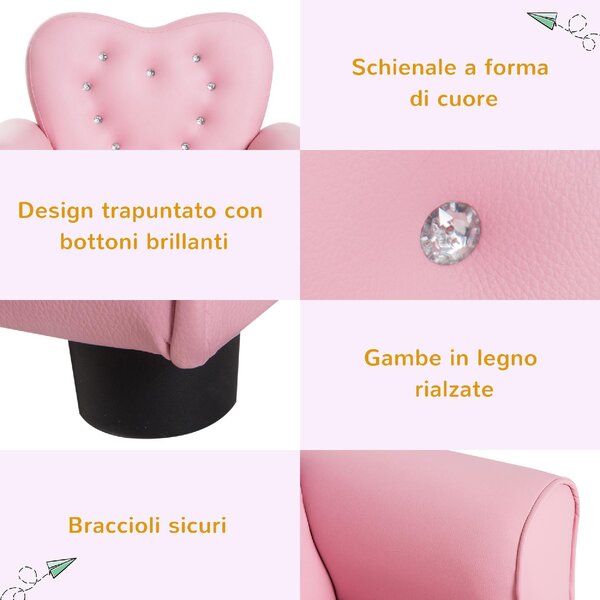 DecHome Poltroncina per Bambini Imbottita Poltrona per cameretta con Rivestimento in PVC e Struttura in Legno 59x41.5x49cm Rosa