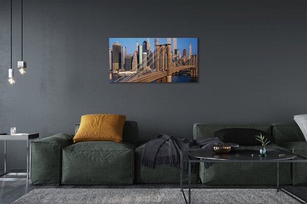 Quadro su tela Bridge di Skyscrapers River 100x50 cm