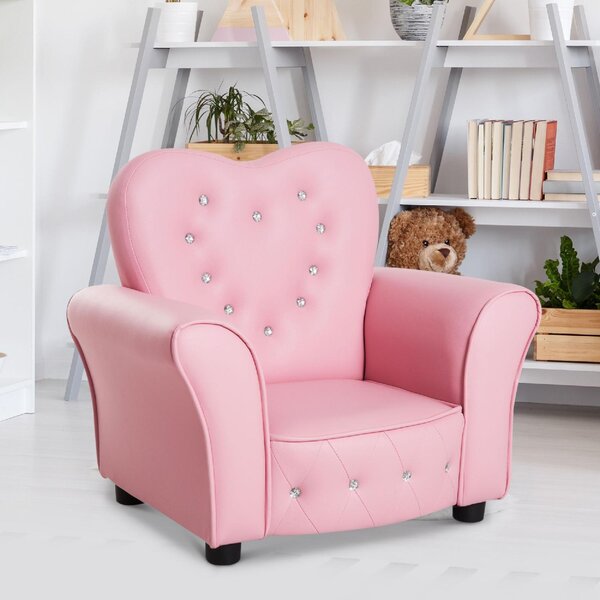 DecHome Poltroncina per Bambini Imbottita Poltrona per cameretta con Rivestimento in PVC e Struttura in Legno 59x41.5x49cm Rosa