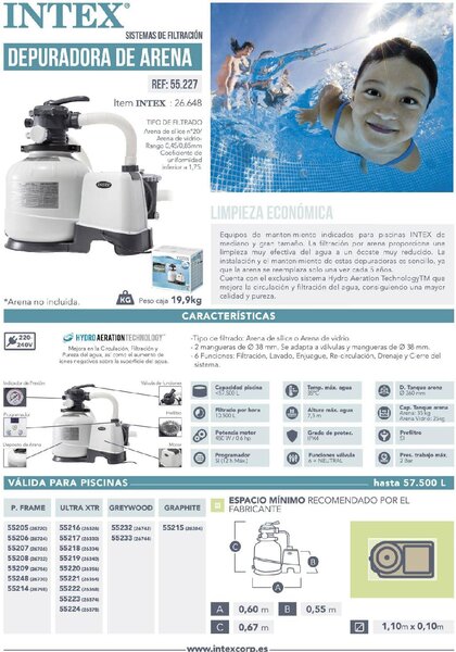 Intex Pompa a Sabbia per Piscine Capacit 10,500 Lt/h Compatibile con piscine a Partire da 20,000 Litri e cm 549 - 26648