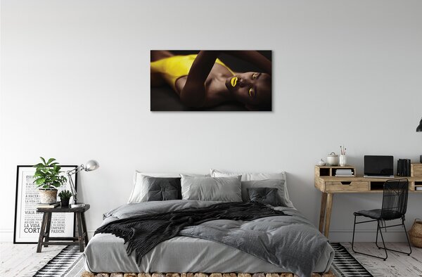 Quadro su tela Labbra gialle della donna 100x50 cm