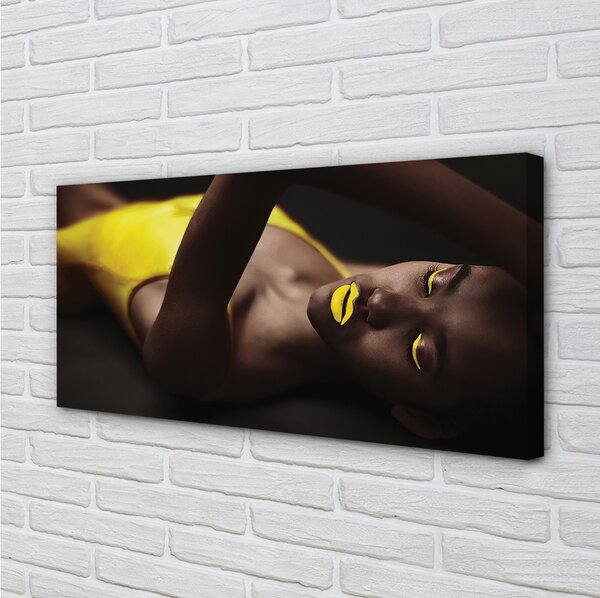 Quadro su tela Labbra gialle della donna 100x50 cm