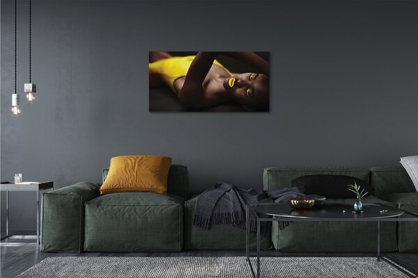 Quadro su tela Labbra gialle della donna 100x50 cm
