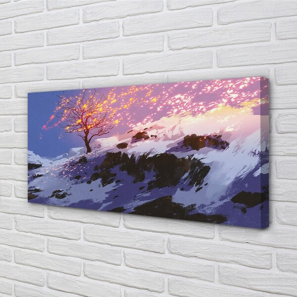 Quadro su tela Albero di montagna invernale 100x50 cm