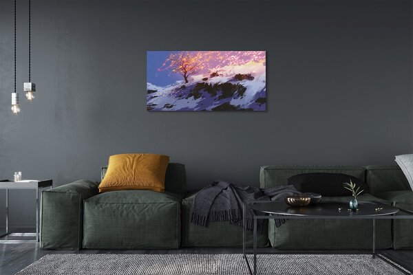 Quadro su tela Albero di montagna invernale 100x50 cm