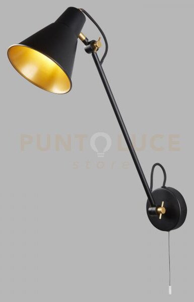 Applique con braccio girevole - nero opaco e metallo dorato
