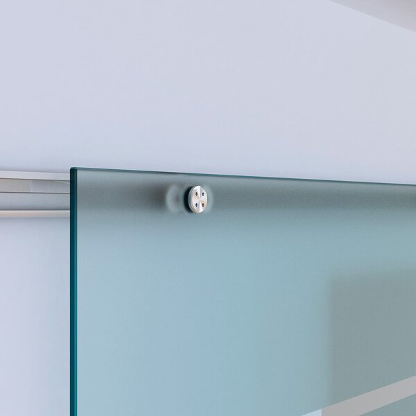 Brugel Porta Scorrevole con Binario In Alluminio In Vetro Satinato con Strisce Trasparenti 90x205x0.8 cm - B70005