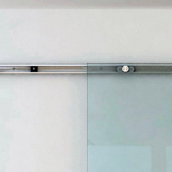 Brugel Porta Scorrevole con Binario In Alluminio In Vetro Satinato con Strisce Trasparenti 90x205x0.8 cm - B70005