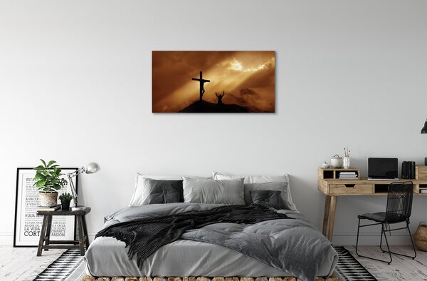 Quadro su tela Luce Gesù Croce 100x50 cm