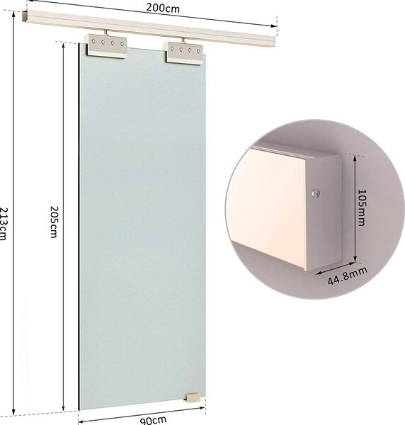 Brugel Porta Scorrevole In Vetro Temperato Satinato con Binario 90x205 cm - E70001