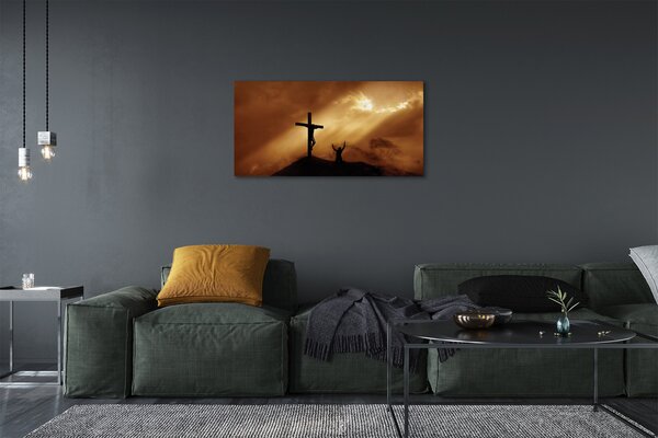 Quadro su tela Luce Gesù Croce 100x50 cm