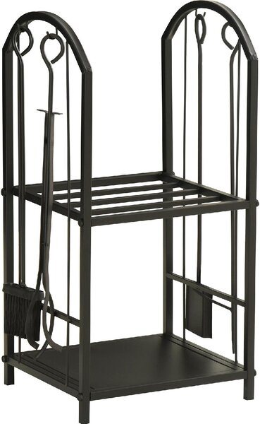 DecHome Portalegna a 2 Ripiani in Metallo con Paletta, Scopa, Attizzatoio e Pinza 41.5x32.5x74.5 cm colore Nero - 06A702F