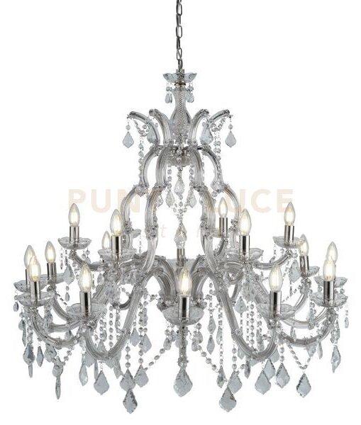Lampadario marie therese 18lt - metallo cromato e cristallo traspar