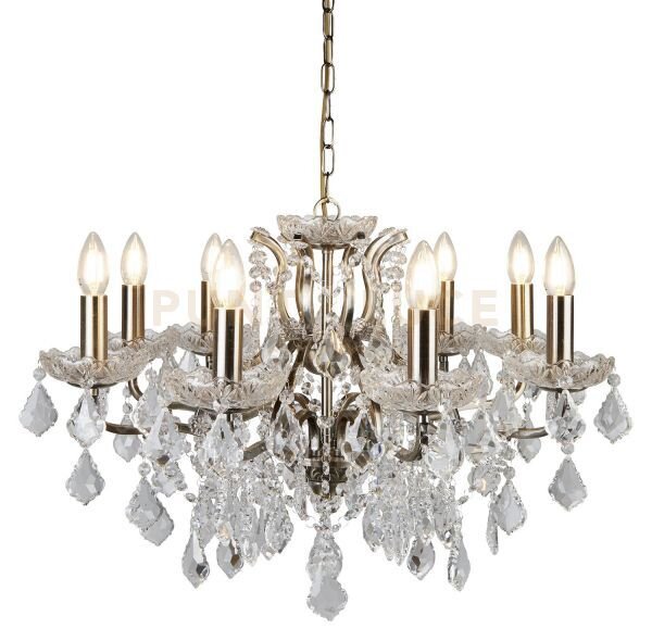 Lampadario paris 8lt - metallo ottone anticato e cristallo trasparente