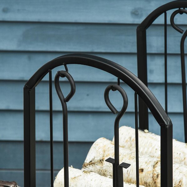 DecHome Portalegna a 2 Ripiani in Metallo con Paletta, Scopa, Attizzatoio e Pinza 41.5x32.5x74.5 cm colore Nero - 06A702F
