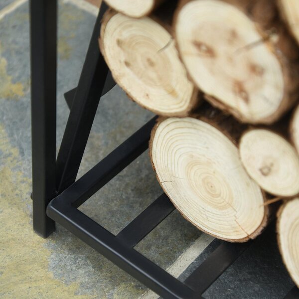 DecHome Portalegna da Interno ed Esterno in Acciaio Porta Legna per Camino con Attizzatoio Paletta Scopino Pinza 46x30x76cm Nero - 818DH61