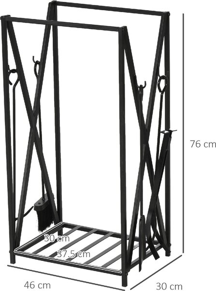 DecHome Portalegna da Interno ed Esterno in Acciaio Porta Legna per Camino con Attizzatoio Paletta Scopino Pinza 46x30x76cm Nero - 818DH61