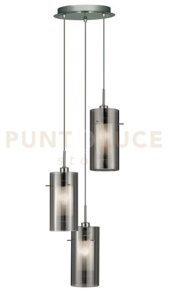 Duo ii 3lt multi-drop pendant - argento satinato e vetro fumé