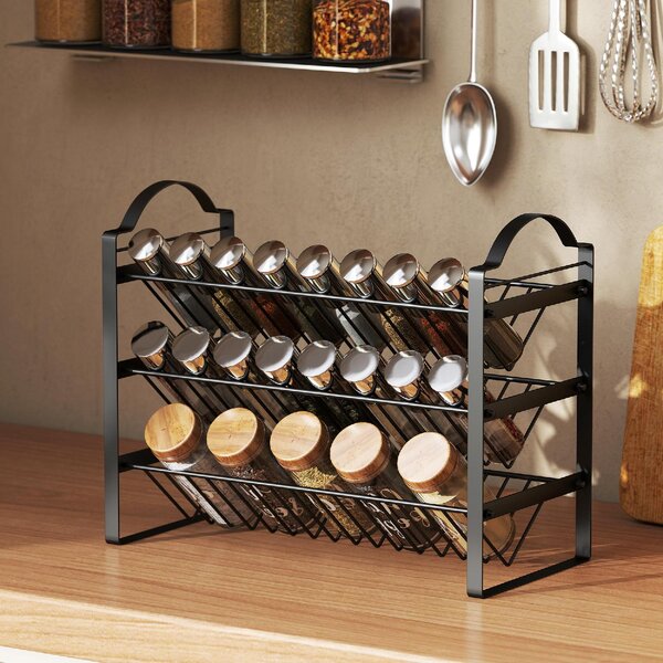 DecHome Portaspezie da Cucina a 3 Livelli, Organizer Salvaspazio con Ripiani Inclinati in Metallo, colore Nero - L5570BK