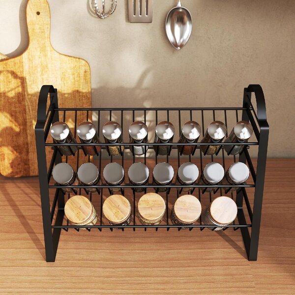 DecHome Portaspezie da Cucina a 3 Livelli, Organizer Salvaspazio con Ripiani Inclinati in Metallo, colore Nero - L5570BK