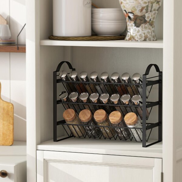 DecHome Portaspezie da Cucina a 3 Livelli, Organizer Salvaspazio con Ripiani Inclinati in Metallo, colore Nero - L5570BK