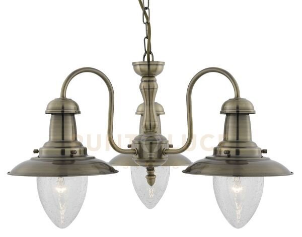 Fisherman ii 3lt pendant - ottone antico e vetro trasparente seminato