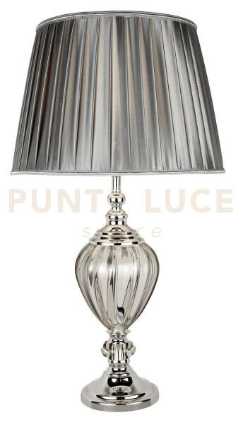 Lampada da tavolo greyson - cromo, vetro fumé e paralume in peltro