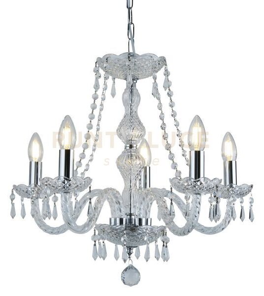 Lampadario hale 5lt - metallo cromato e cristallo trasparente