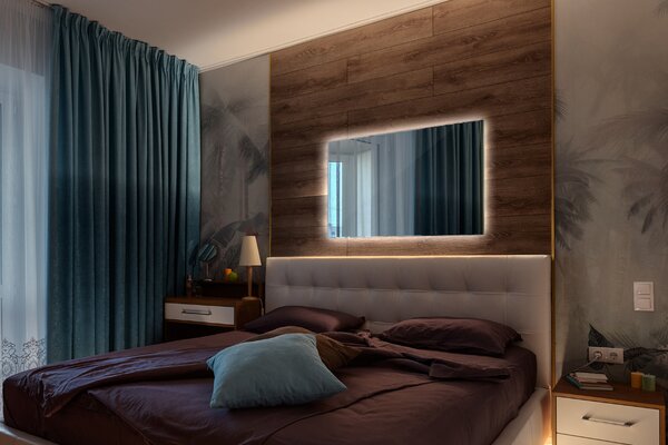 Specchio decorativo rettangolare con retroilluminazione a LED