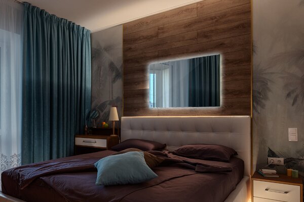 Specchio decorativo rettangolare con retroilluminazione a LED