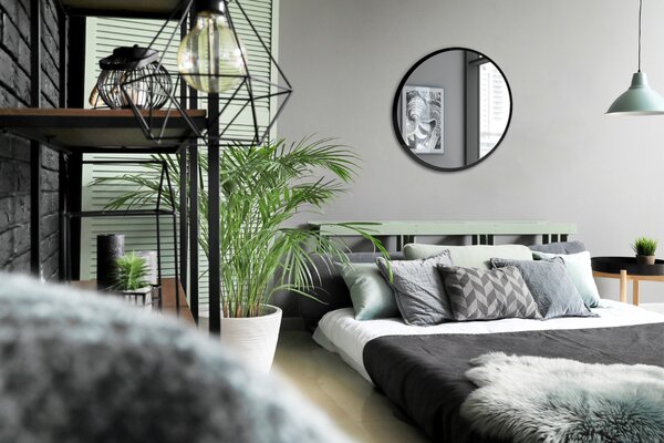 Specchio rotondo con cornice nera fi 40 cm Nero
