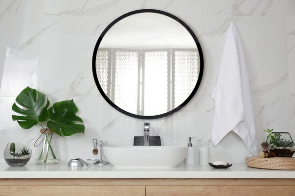 Specchio rotondo con cornice nera fi 40 cm Nero