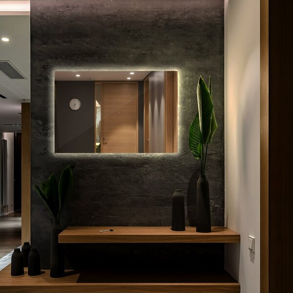 Specchio decorativo rettangolare con retroilluminazione a LED