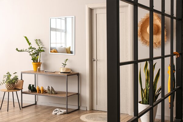 Specchio decorativo rettangolare con cornice in MDF bianco 50x50 cm Bianca