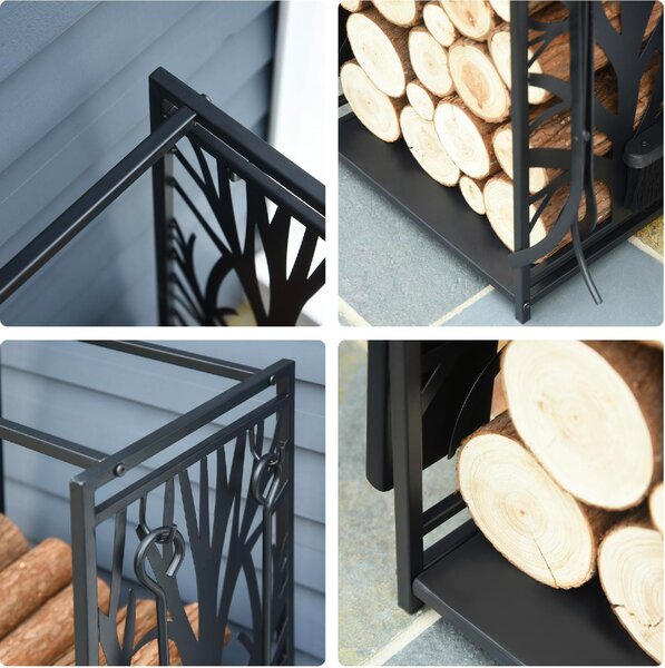 DecHome Rack Di Legna da Ardere Portalegna 4 Attrezzi In Acciaio Max. Carico 100 Kg Nero - 84D160