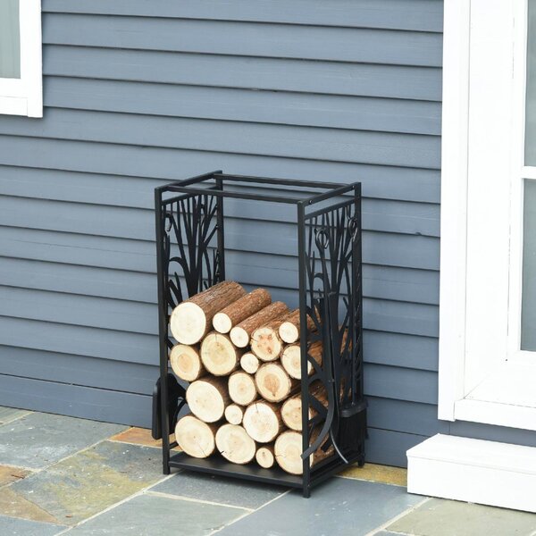 DecHome Rack Di Legna da Ardere Portalegna 4 Attrezzi In Acciaio Max. Carico 100 Kg Nero - 84D160