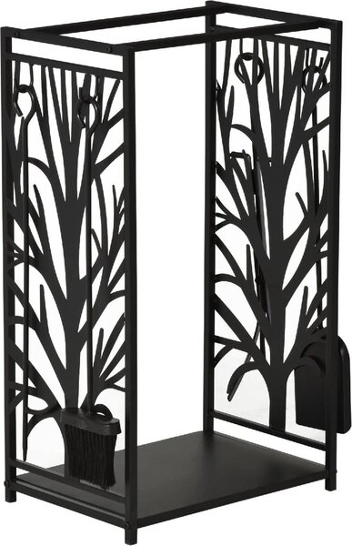 DecHome Rack Di Legna da Ardere Portalegna 4 Attrezzi In Acciaio Max. Carico 100 Kg Nero - 84D160