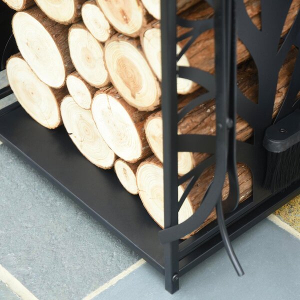 DecHome Rack Di Legna da Ardere Portalegna 4 Attrezzi In Acciaio Max. Carico 100 Kg Nero - 84D160