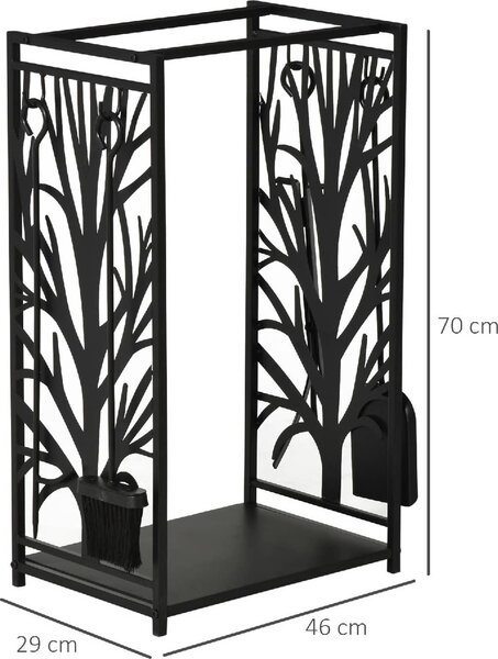 DecHome Rack Di Legna da Ardere Portalegna 4 Attrezzi In Acciaio Max. Carico 100 Kg Nero - 84D160