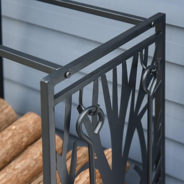 DecHome Rack Di Legna da Ardere Portalegna 4 Attrezzi In Acciaio Max. Carico 100 Kg Nero - 84D160