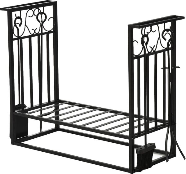DecHome Rack Di Legna da Ardere Portalegna 4 Attrezzi In Acciaio Max. Carico 100 Kg Nero - 84D163