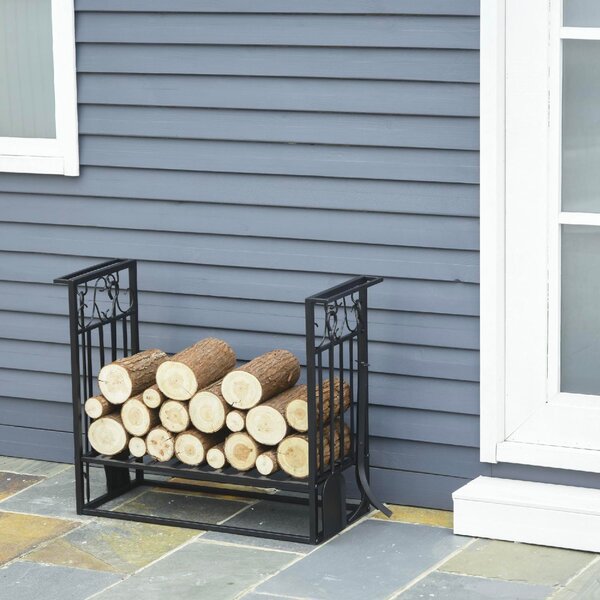 DecHome Rack Di Legna da Ardere Portalegna 4 Attrezzi In Acciaio Max. Carico 100 Kg Nero - 84D163