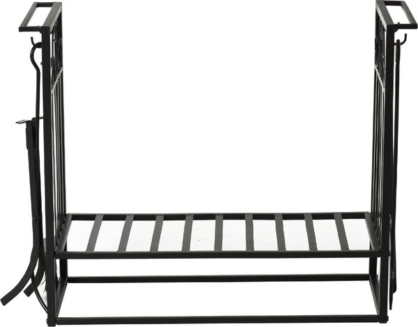 DecHome Rack Di Legna da Ardere Portalegna 4 Attrezzi In Acciaio Max. Carico 100 Kg Nero - 84D163