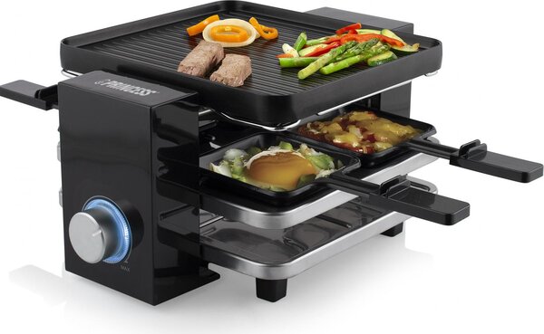 PRINCESS Raclette Elettrica Barbecue da Tavolo Griglia Antiaderente 21x23 cm + 4 Piastre in Alluminio Potenza 700 Watt colore Nero - 01.162915.01.0