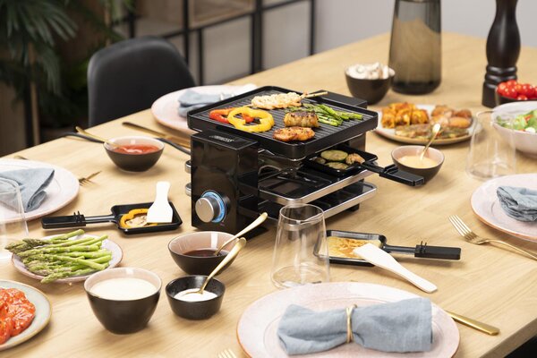 PRINCESS Raclette Elettrica Barbecue da Tavolo Griglia Antiaderente 21x23 cm + 4 Piastre in Alluminio Potenza 700 Watt colore Nero - 01.162915.01.0