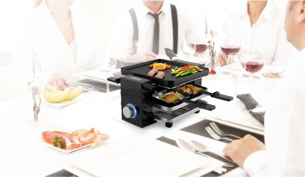 PRINCESS Raclette Elettrica Barbecue da Tavolo Griglia Antiaderente 21x23 cm + 4 Piastre in Alluminio Potenza 700 Watt colore Nero - 01.162915.01.0